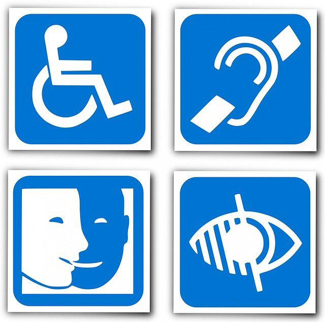 Pictogrammes sur les différentes formes de handicap (moteur, auditif, visuel...)